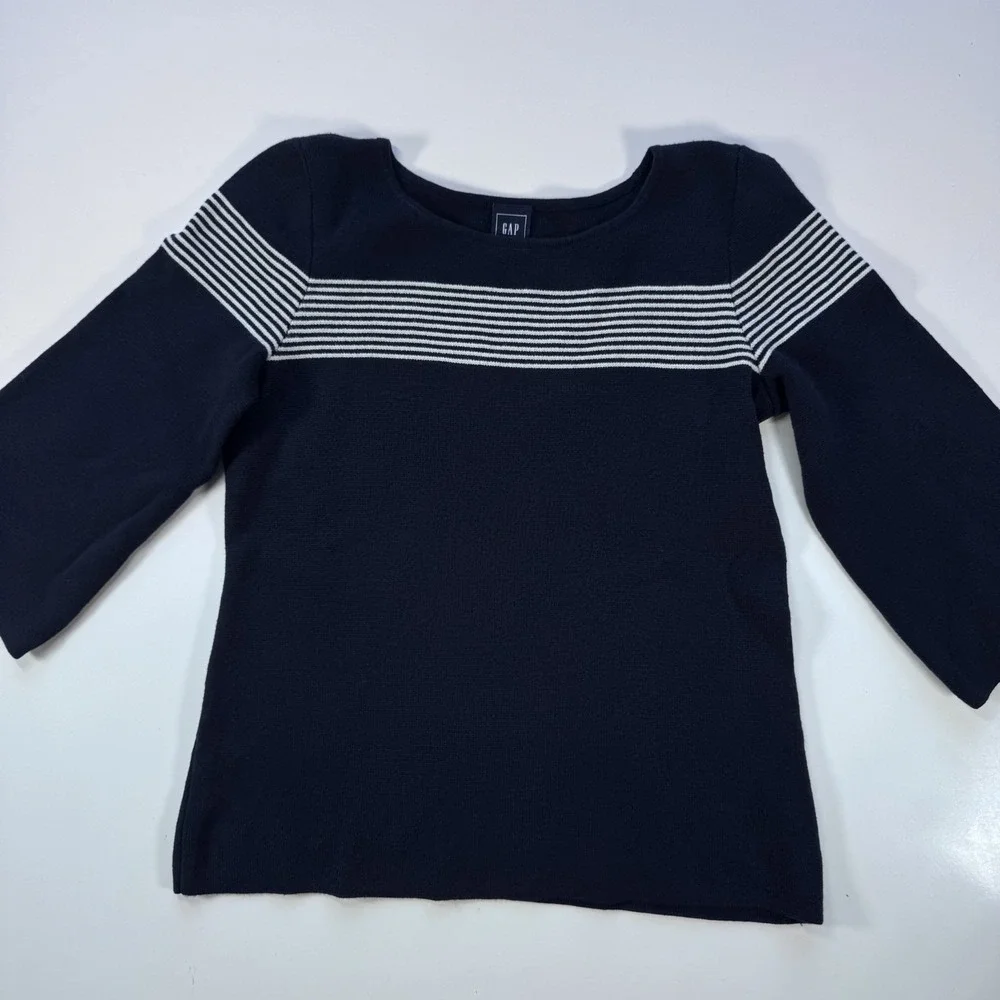 GAP Boatneck Nautical Bib Striped Sweater Womens Small Indigo Blue‎ Knit